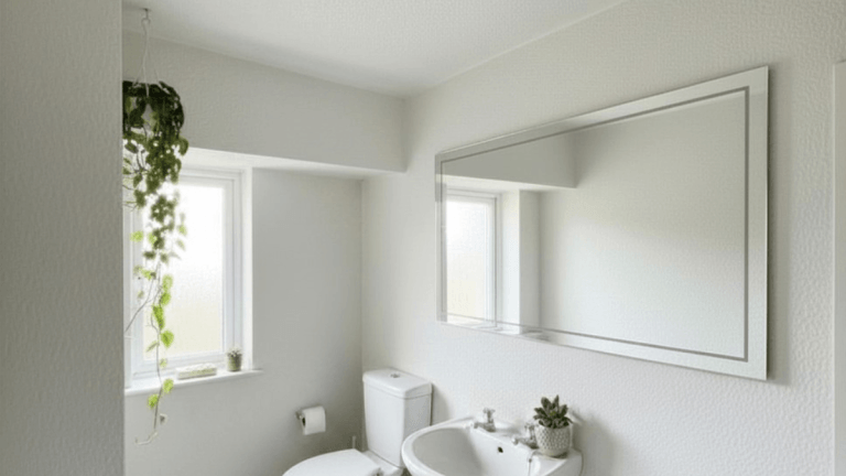 Mouldy textured bathroom ceiling corner above white toilet in UK home before using 5 minute cleaning method
